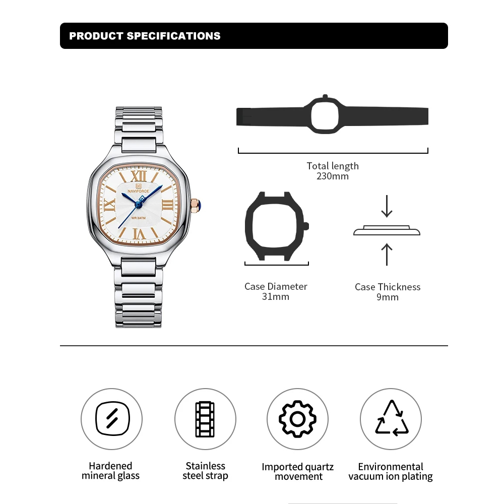 NAVIFORCE Luxury Women's Watch - Minimalist Thin Watch 评论和价格