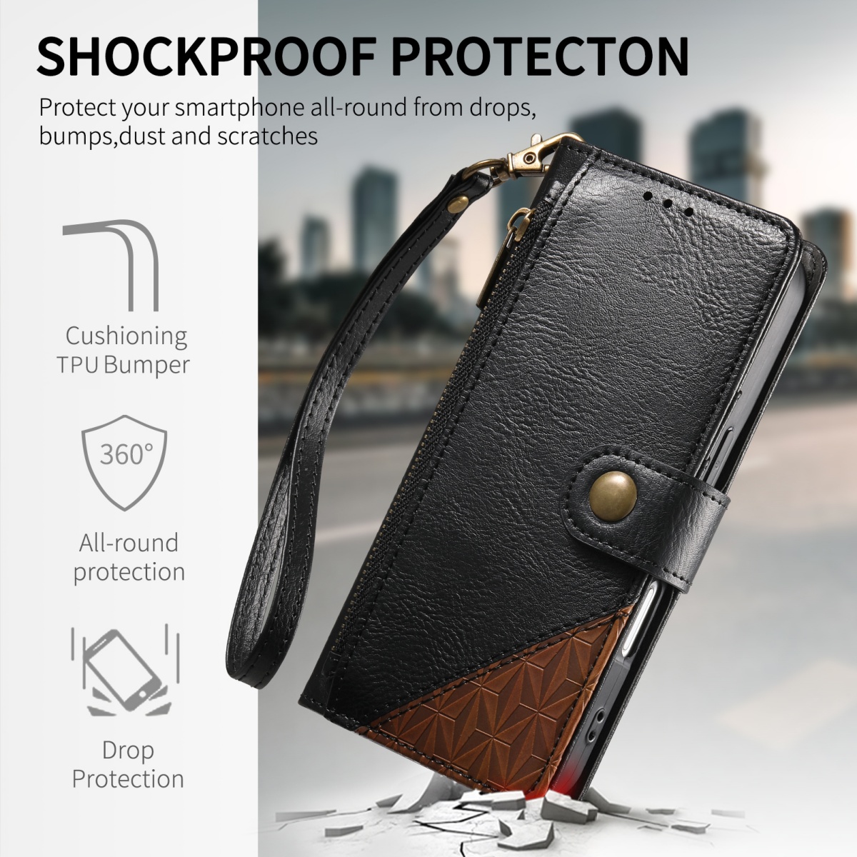 PU Leather Zipper Wrist Strap  - Samsung Galaxy Strap 评论和价格