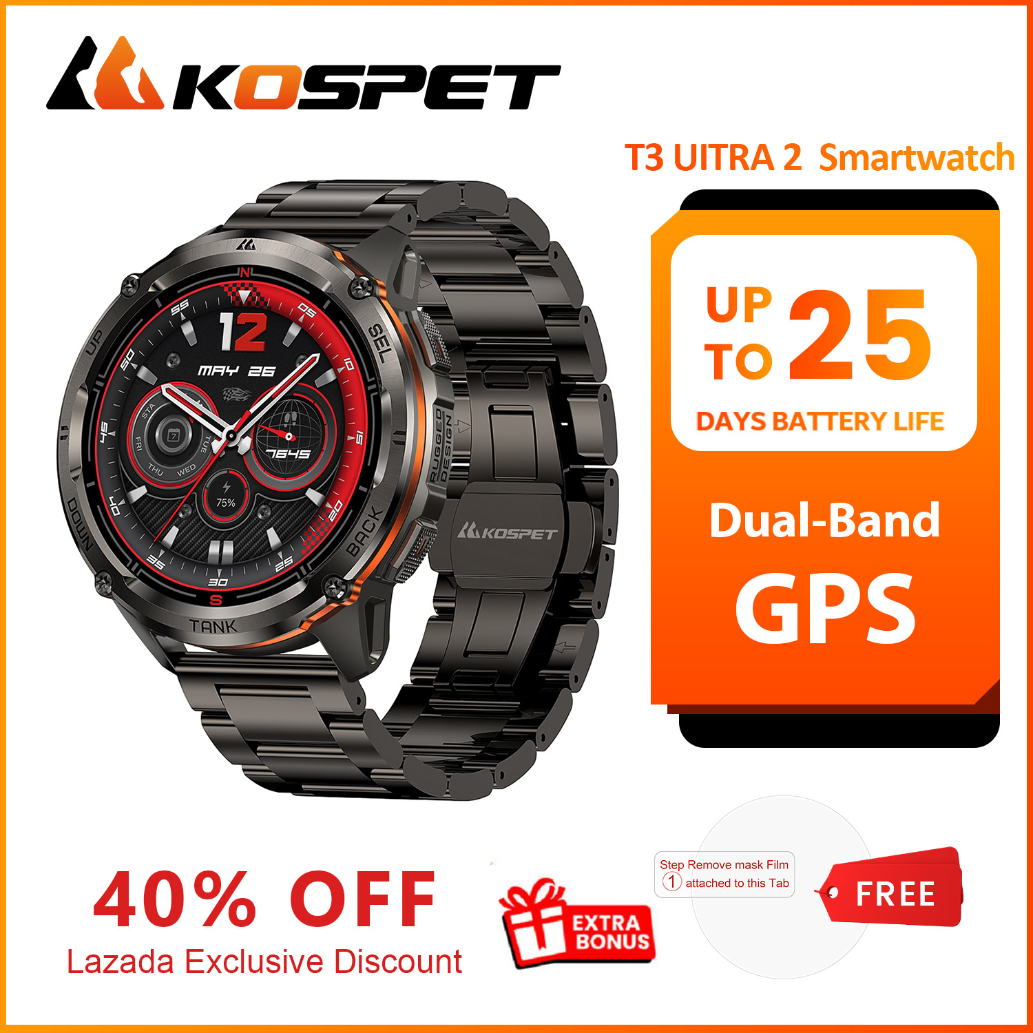 2026 New KOSPET TANK T3 Uitra2 - Smartwatch Premium Watches For Men 评论和价格