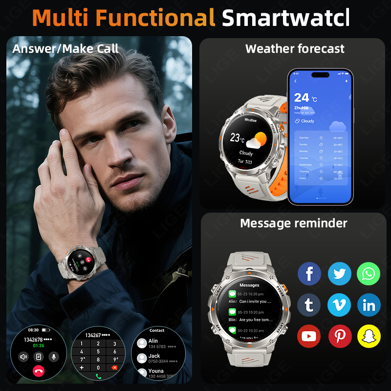 LIGE Rugged GPS Track Smart Wa - Smartwatch Watches For Mens 评论和价格