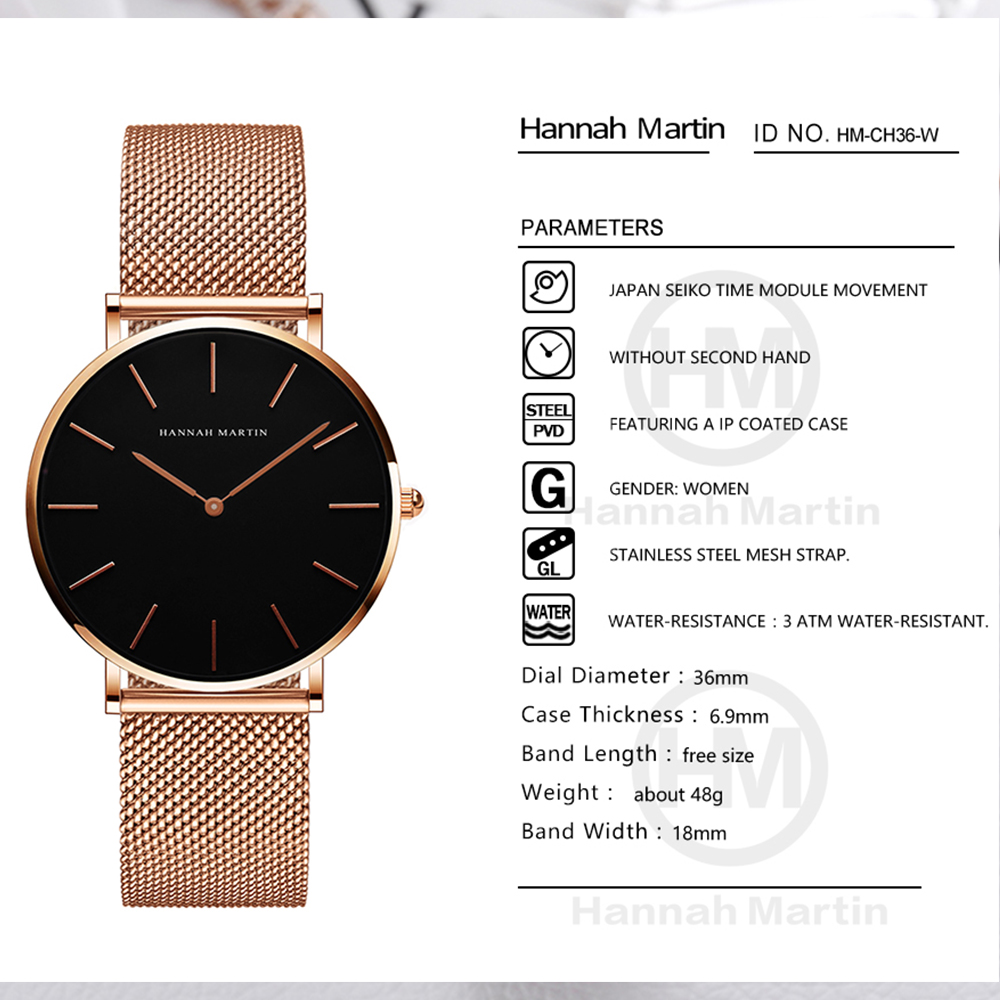 Hannah Martin Top Brand Luxury - Minimalist Thin Watch 评论和价格
