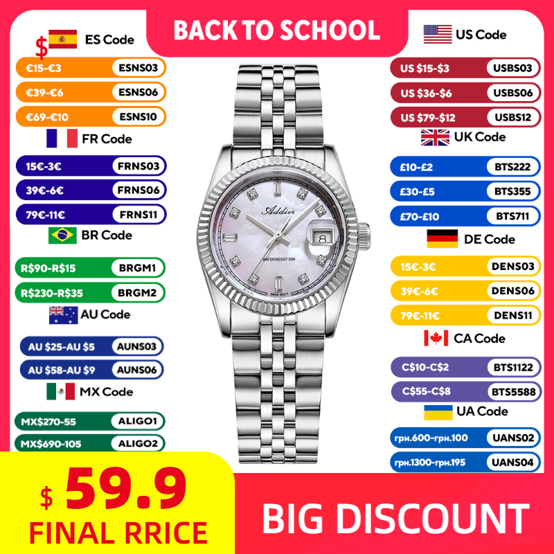 ADDIES 585 Quartz Women's Watc - Waterproof Diving Watch 评论和价格